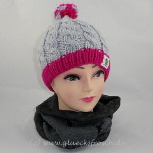 graue mütze mit pink