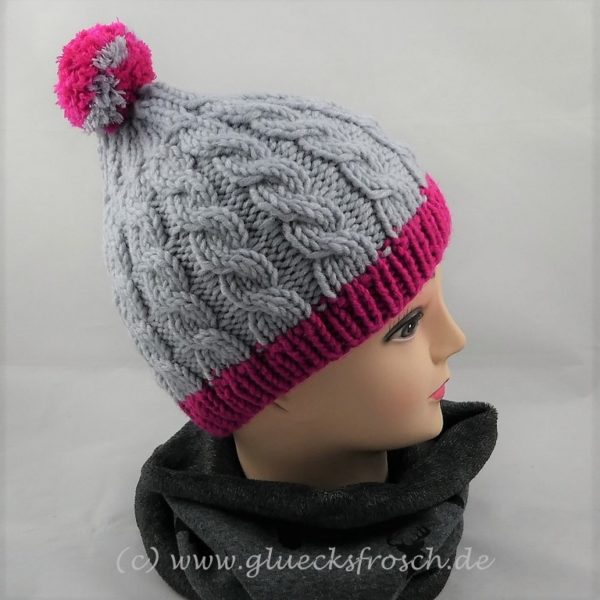 graue mütze mit pink