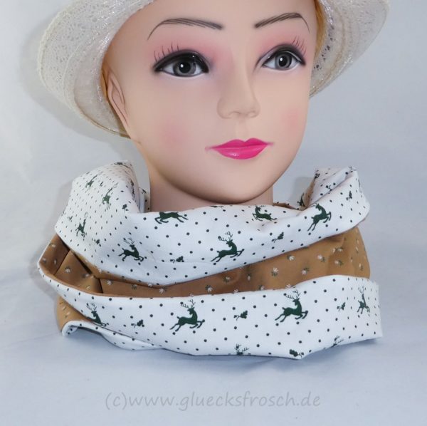 Schlauchschal, Trachtenschal mit Hirsche, weiß, beige, Trachtenschlauchschal – Bild 2