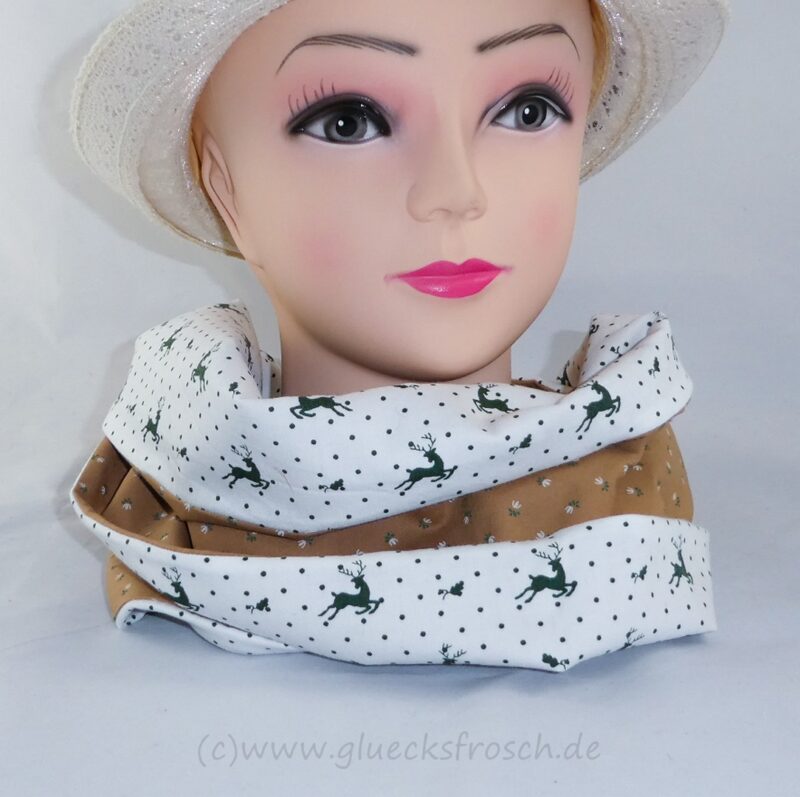 Schlauchschal, Trachtenschal mit Hirsche, weiß, beige, Trachtenschlauchschal