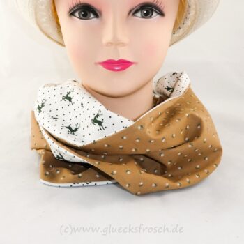 Schlauchschal, Trachtenschal mit Hirsche, weiß, beige, Trachtenschlauchschal