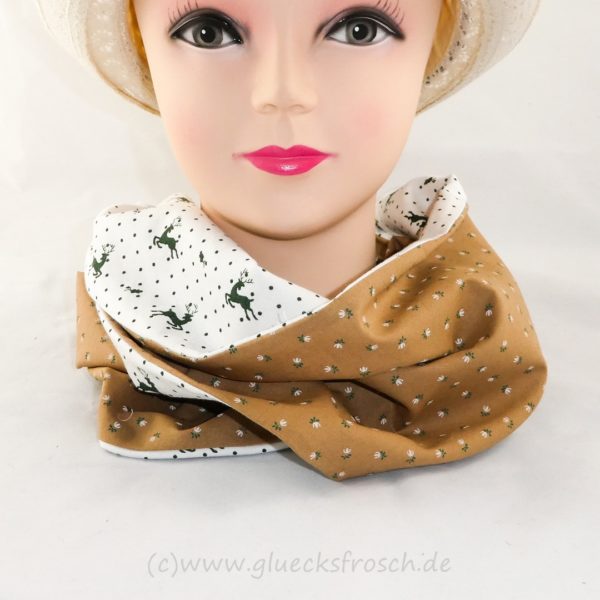 Schlauchschal, Trachtenschal mit Hirsche, weiß, beige, Trachtenschlauchschal