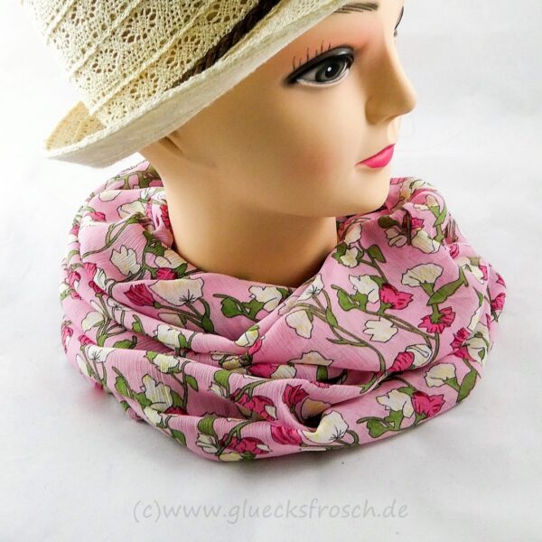 Schlauchschal, rosa, sommerlich leicht mit Blumenmuster