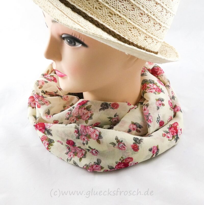 Schlauchschal, vanillebeige, sommerlich leicht mit Blumenmuster