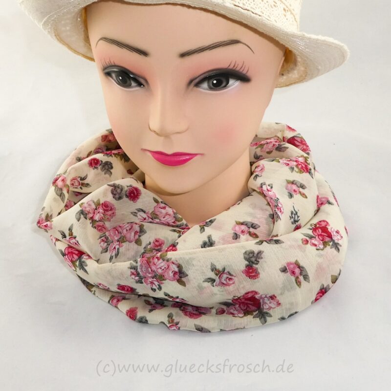 Schlauchschal, vanillebeige, sommerlich leicht mit Blumenmuster