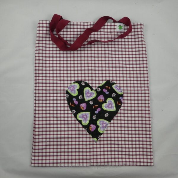 Stofftasche, Stoffbeutel,  kariert mit Herz