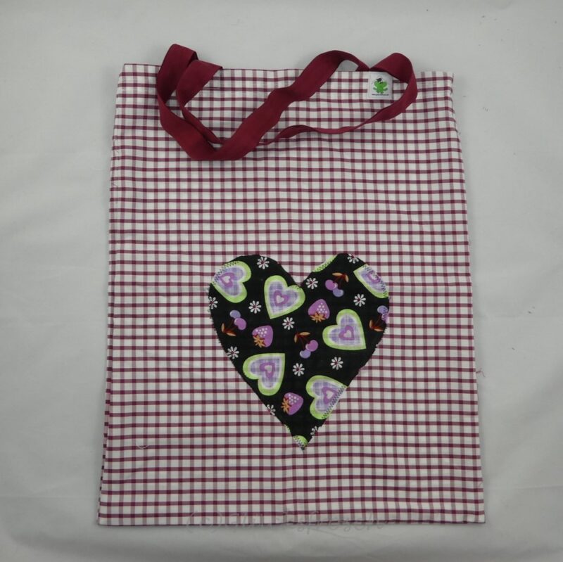 Stofftasche, Stoffbeutel,  kariert mit Herz