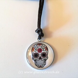 Skull, Medaillon, Band, Blumen