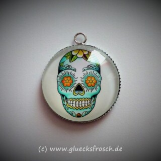 Cabochon, Skull, grün, weiß