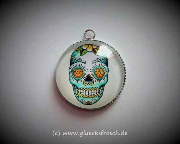 Cabochon, Skull, grün, weiß