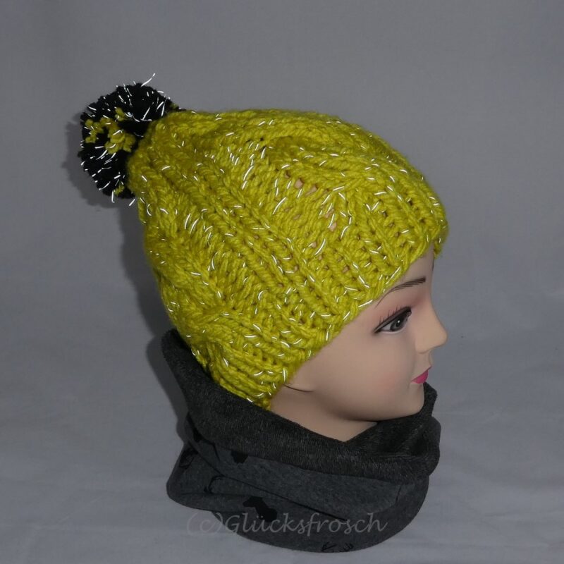Mütze gelb (anis), leuchtet im Dunkeln, handgestrickt