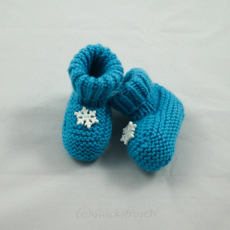 Babyschuhe türkis, mit Scheekristalle, 8 cm Fußsohlenlänge, aus weicher Babywolle