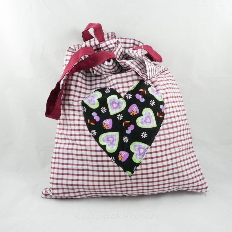 Stofftasche, Stoffbeutel,  kariert mit Herz