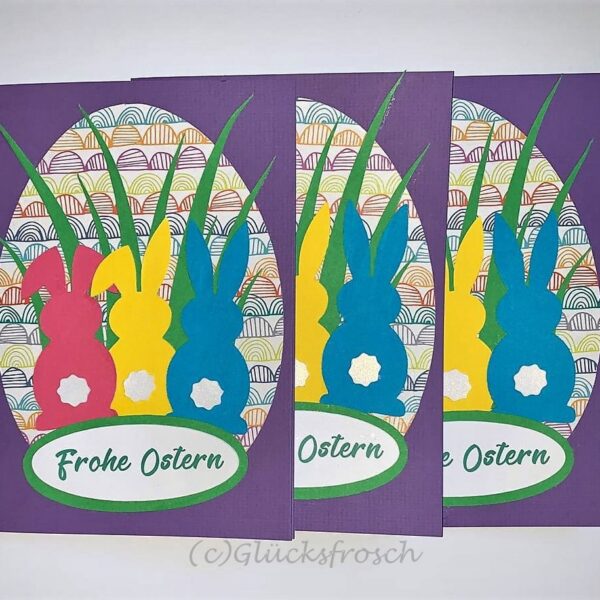 Osterkarte lila mit Osterei und Hasen 10,5 x 15 cm mit Umschlag