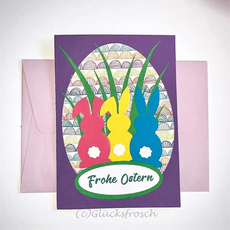 Osterkarte lila mit Osterei und Hasen 10,5 x 15 cm mit Umschlag