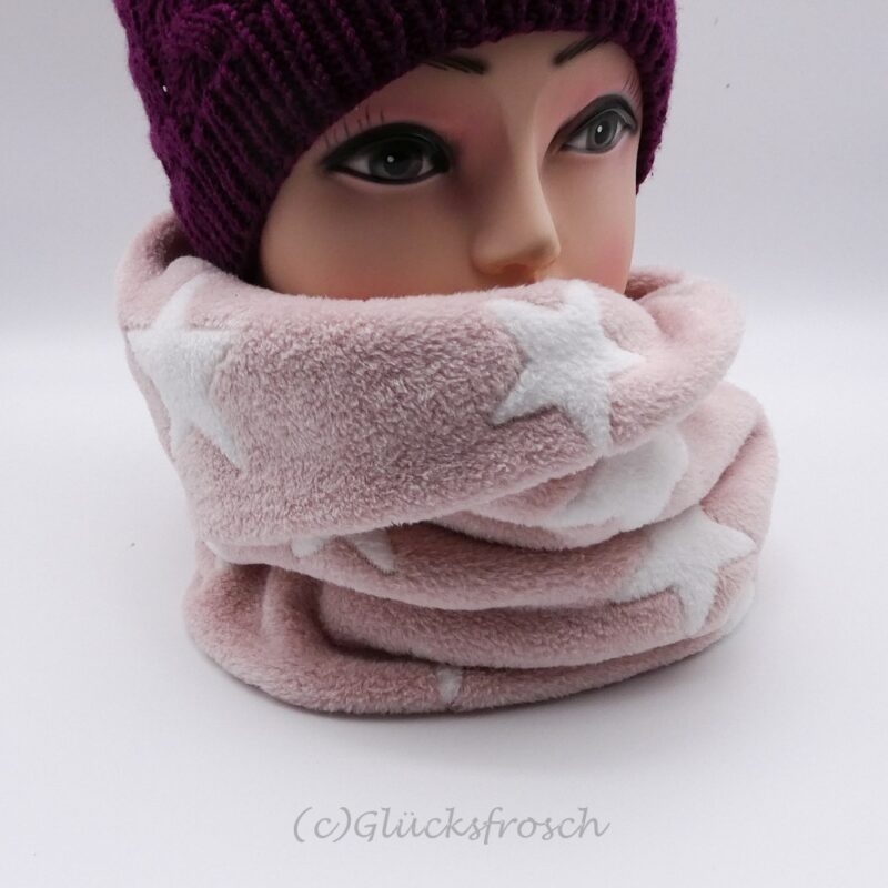 Schlauchschal aus Wellnessfleece in altrosa mit weißen Sternen