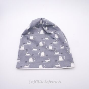 Beanie Katze grau, 50 cm glücksfrosch (2) (Kopie) Beanie grau mit weißen Katzen