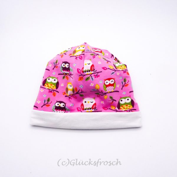 Kinderbeanie Eule rosa