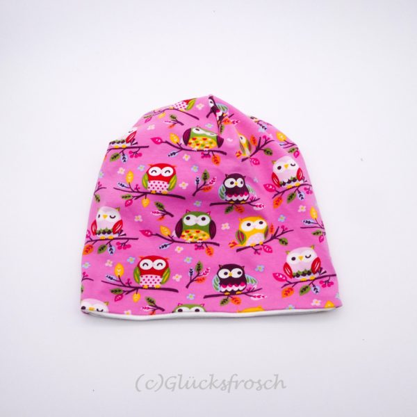 Kinderbeanie rosa Eulen