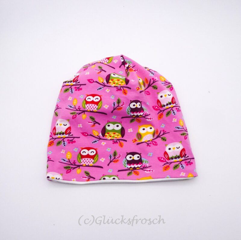 Kinderbeanie rosa Eulen