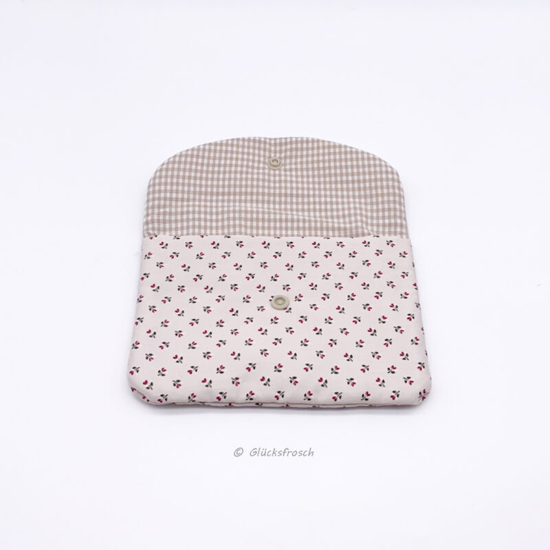 Beautybag, Kosmetiktasche für Kleinkram, Briefumschlag, Dindlstoff, beige, mit Blümchenmuster