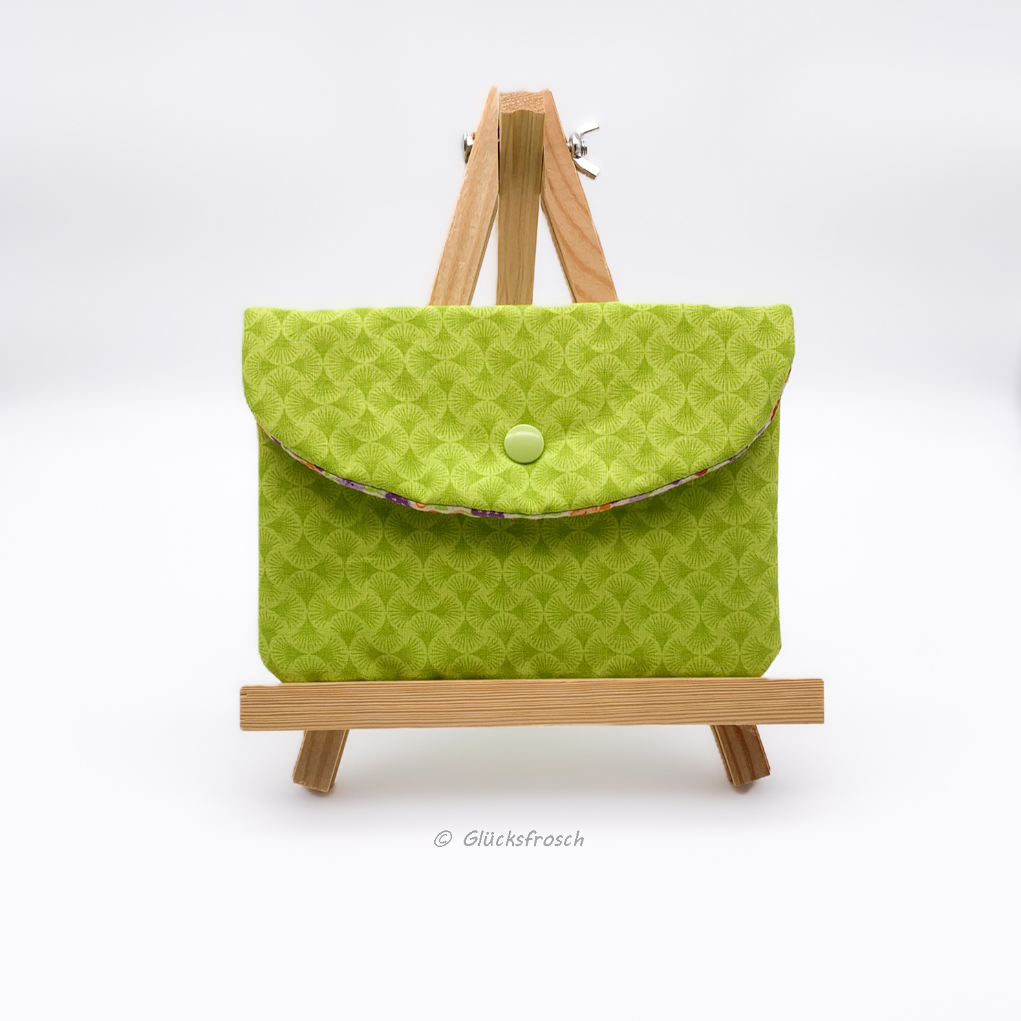 Beautybag, Kosmetiktasche für Kleinkram, Briefumschlag, aus grünem Baumwollstoff