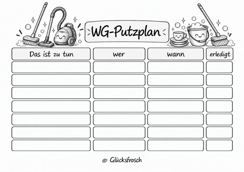 WG Putzplan A4, PDF zum Ausdrucken
