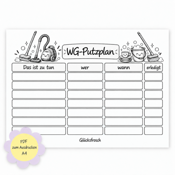 WG Putzplan A4, PDF zum Ausdrucken