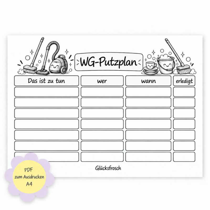 WG Putzplan A4, PDF zum Ausdrucken